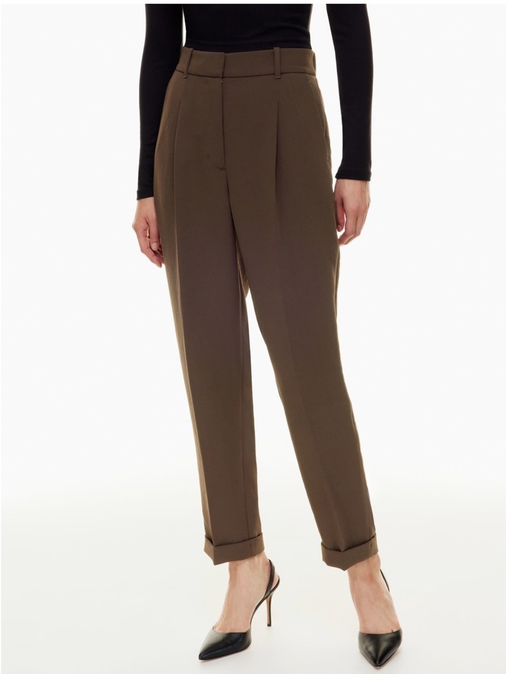 Aritzia Wilfred Dashwood Pant Crepette Rich Mocha Brown Pleated Size 4